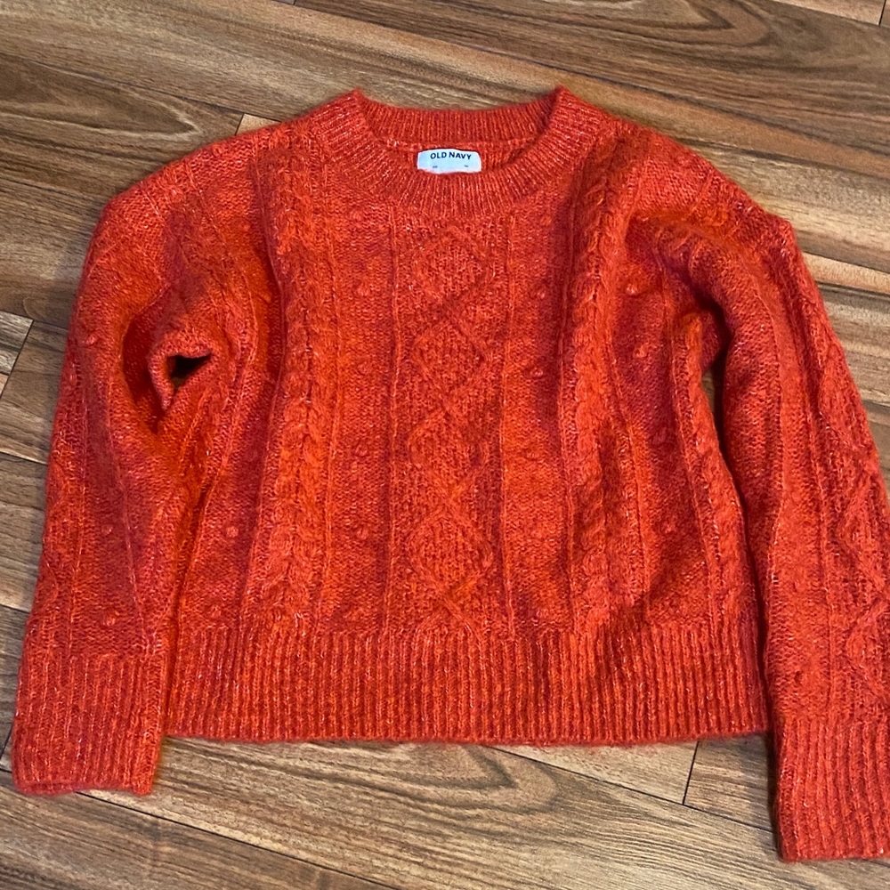 Old Navy Women's Vibrant Red Orange Cable Knit Sweater